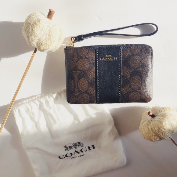Coach Handbags - Coach | NWT Logo Leather Corner Zip Wristlet